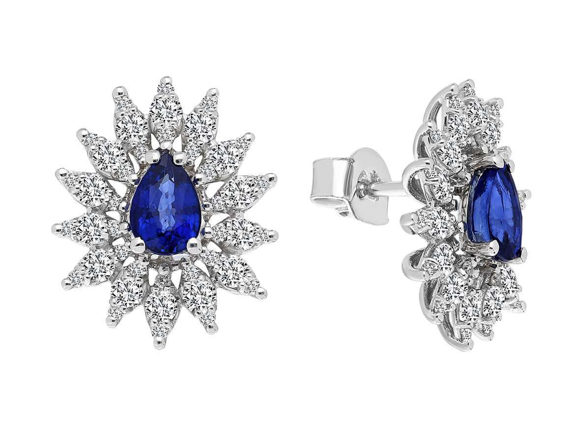 Diamant- und Tropfen-Saphir-Anturaj-Ohrringe - handgefertigter Diamantschmuck aus Feingold | Sirius Diamant