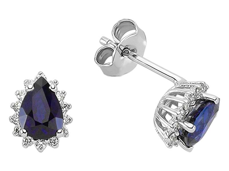 Diamant und Tropfen Saphir Ohrringe - handgefertigter Diamantschmuck aus Feingold | Sirius Diamant