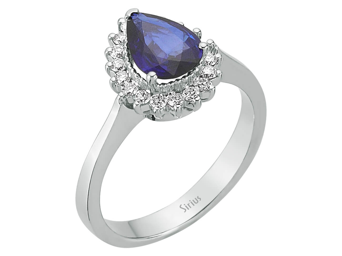 Diamant und Tropfen Saphir Ring in 585er 14 Karat Weißgold - handgefertigter Diamantschmuck aus Feingold | Sirius Diamant