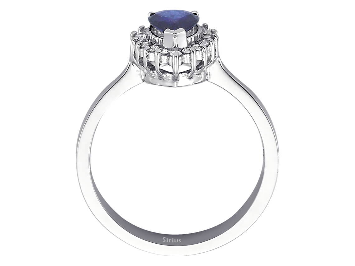 Diamant und Tropfen Saphir Ring - handgefertigter Diamantschmuck aus Feingold | Sirius Diamant