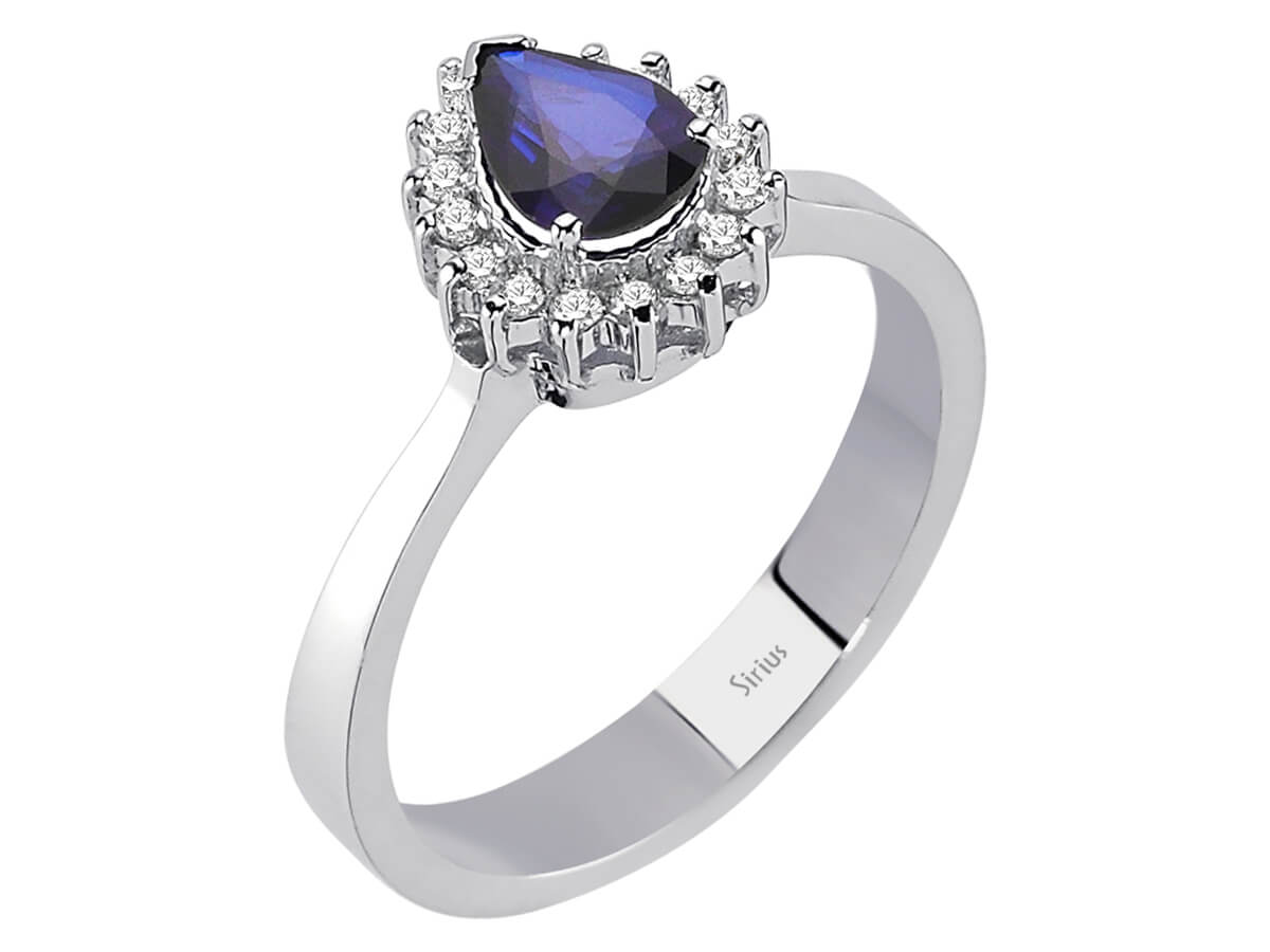 Diamant und Tropfen Saphir Ring - handgefertigter Diamantschmuck aus Feingold | Sirius Diamant