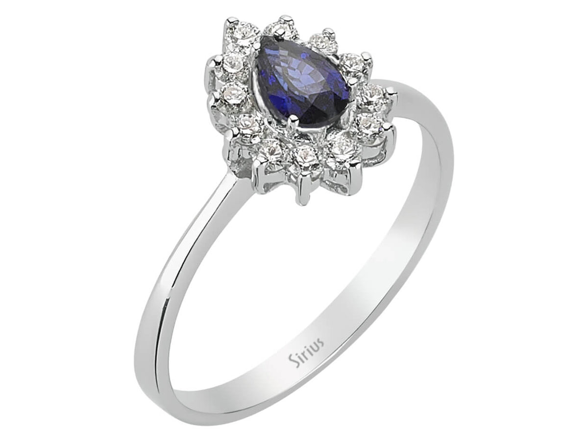 Diamant und Tropfen Saphir Ring - handgefertigter Diamantschmuck aus Feingold | Sirius Diamant