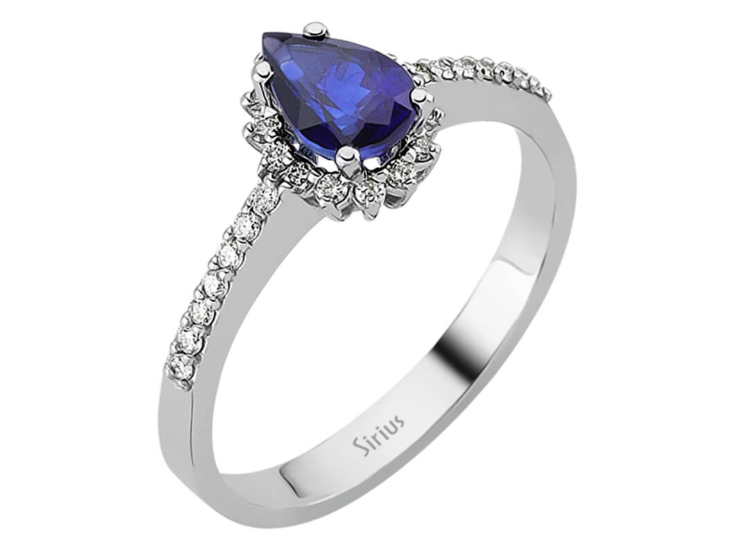 Diamant und Tropfen Saphir Ring - handgefertigter Diamantschmuck aus Feingold | Sirius Diamant