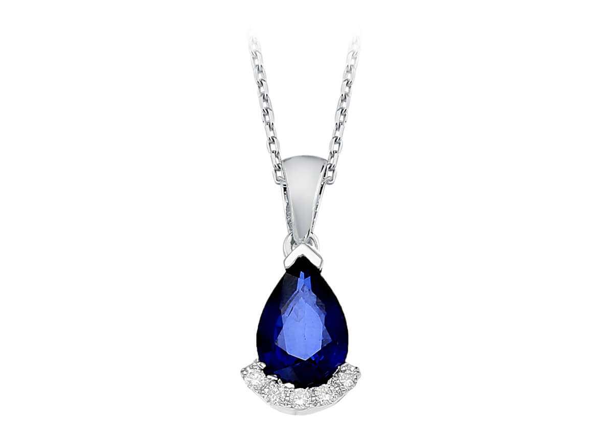 Diamant und Tropfen Saphir Schmuckset in 585er 14 Karat Weißgold - handgefertigter Diamantschmuck aus Feingold | Sirius Diamant