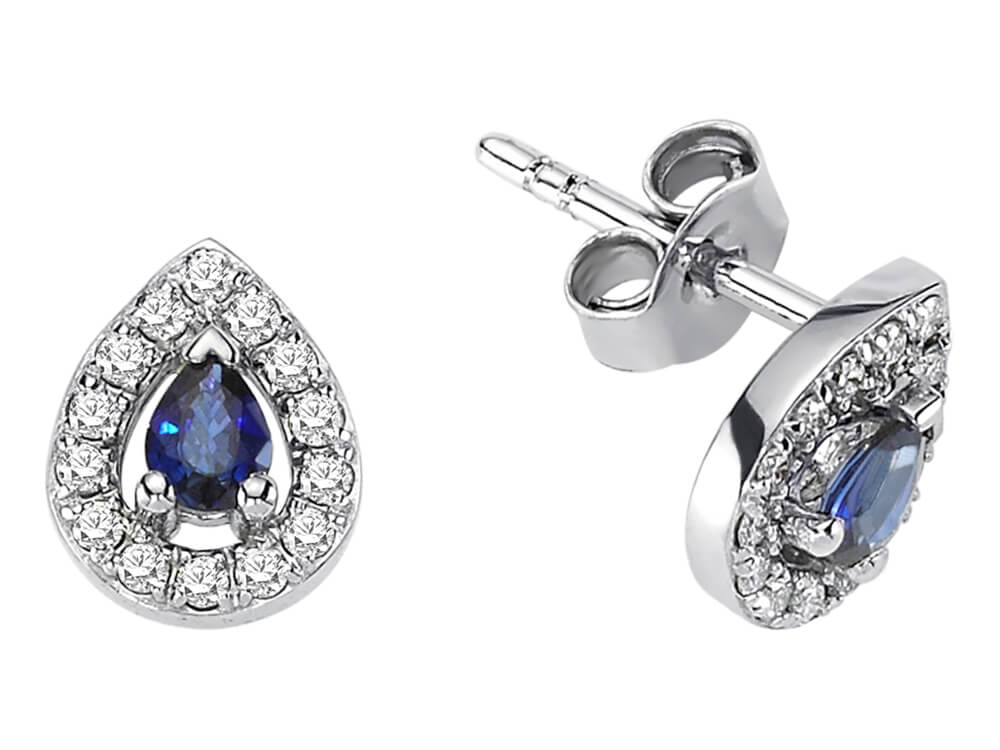 Diamond and drop sapphire stud earrings in 14-carat gold