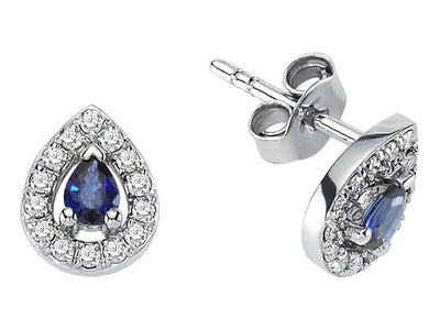Diamond and drop sapphire stud earrings in 14-carat gold