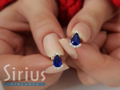 Diamant und Tropfen Saphir Schmuckset in 585er 14 Karat Weißgold