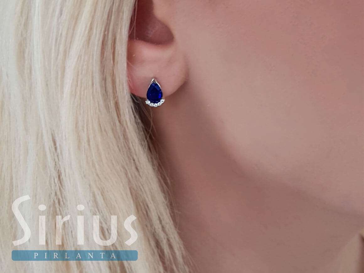 Diamant und Tropfen Saphir Schmuckset in 585er 14 Karat Weißgold - handgefertigter Diamantschmuck aus Feingold | Sirius Diamant