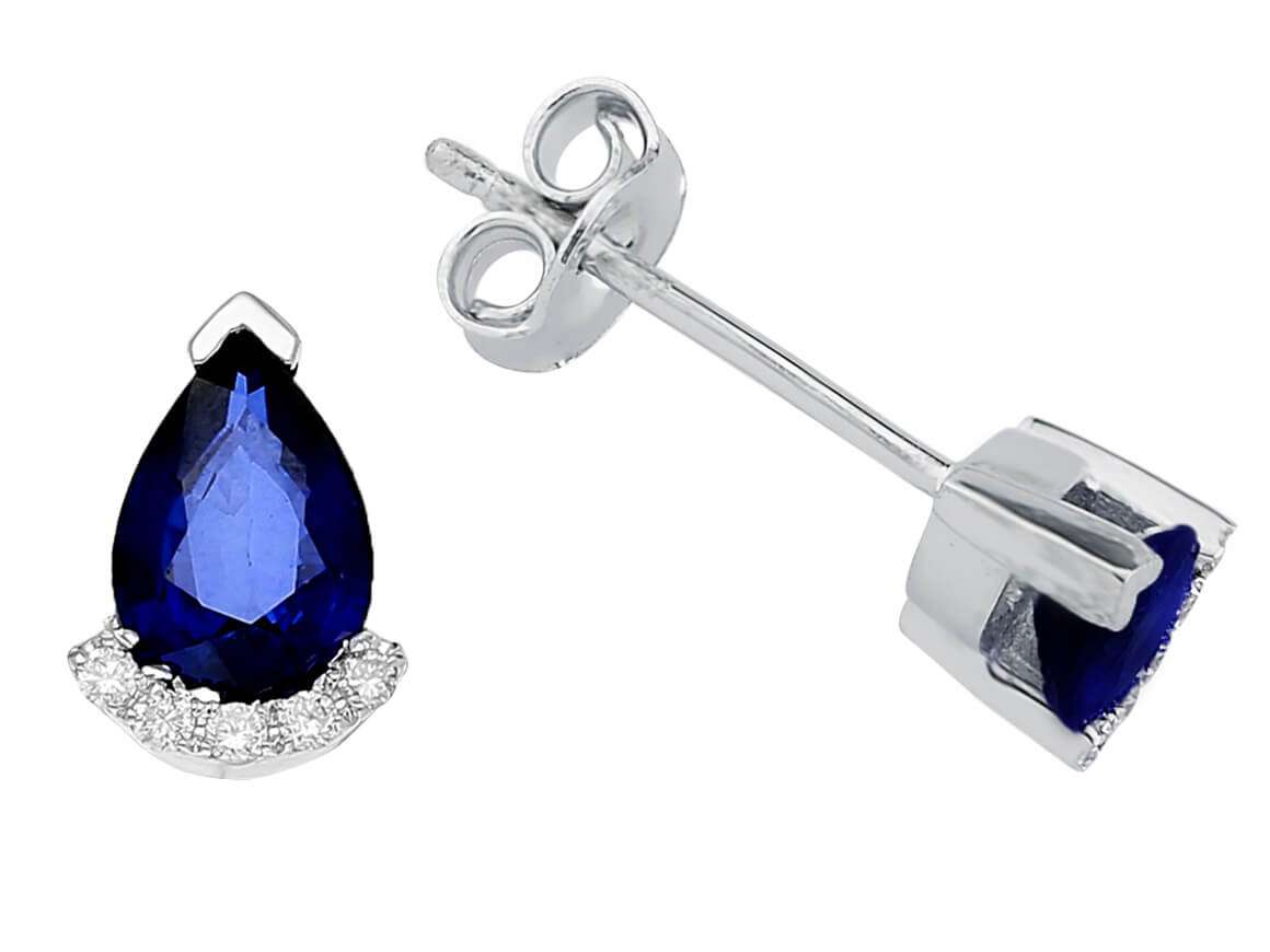Diamant und Tropfen Saphir Schmuckset in 585er 14 Karat Weißgold - handgefertigter Diamantschmuck aus Feingold | Sirius Diamant