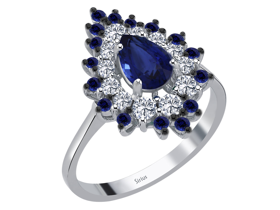 Diamant- und Tropfen Saphir Ring 14k Gold - handgefertigter Diamantschmuck aus Feingold | Sirius Diamant