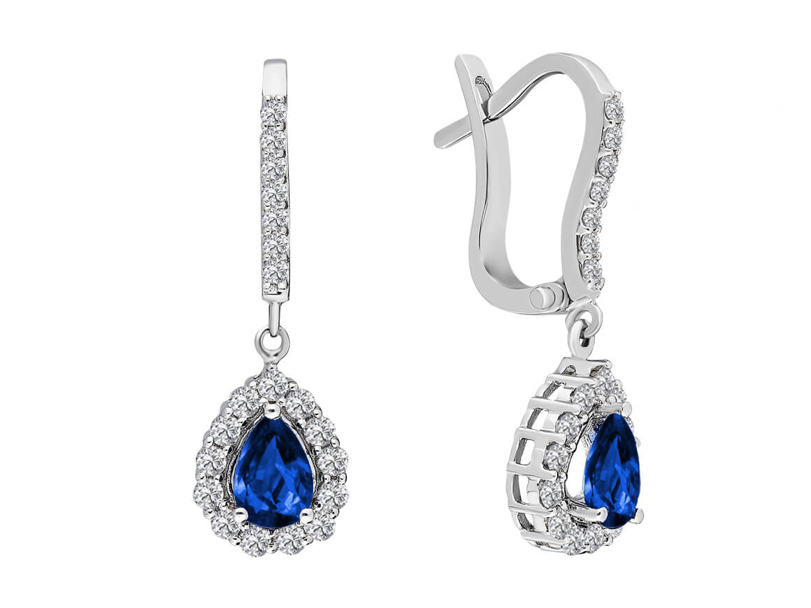 Diamant und Tropfen Saphir Ohrhänger - handgefertigter Diamantschmuck aus Feingold | Sirius Diamant