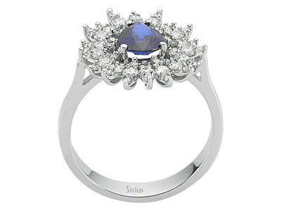 Diamond and drop sapphire ring in 14 carat white gold