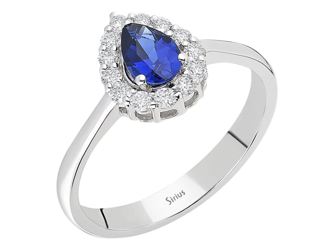 Diamant und Tropfen Saphir Ring - handgefertigter Diamantschmuck aus Feingold | Sirius Diamant