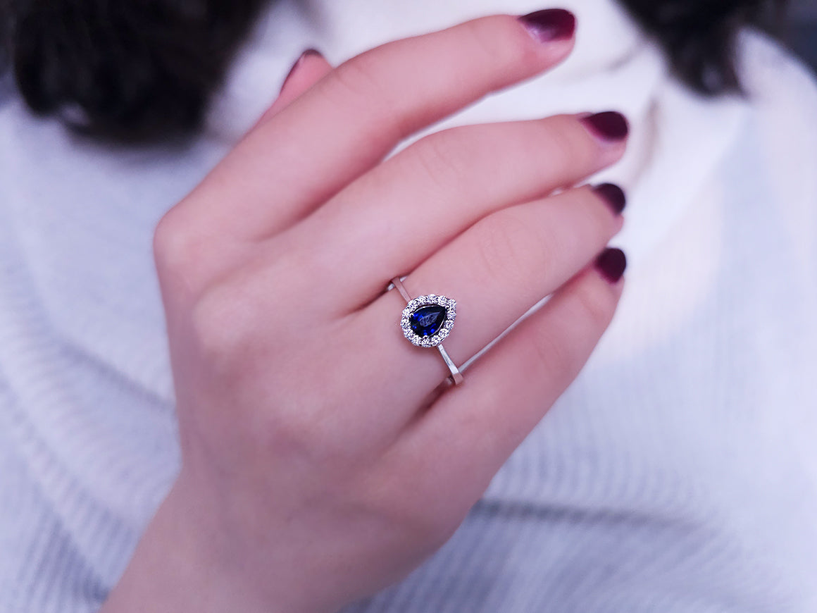 Diamond and Pear Sapphire Ring