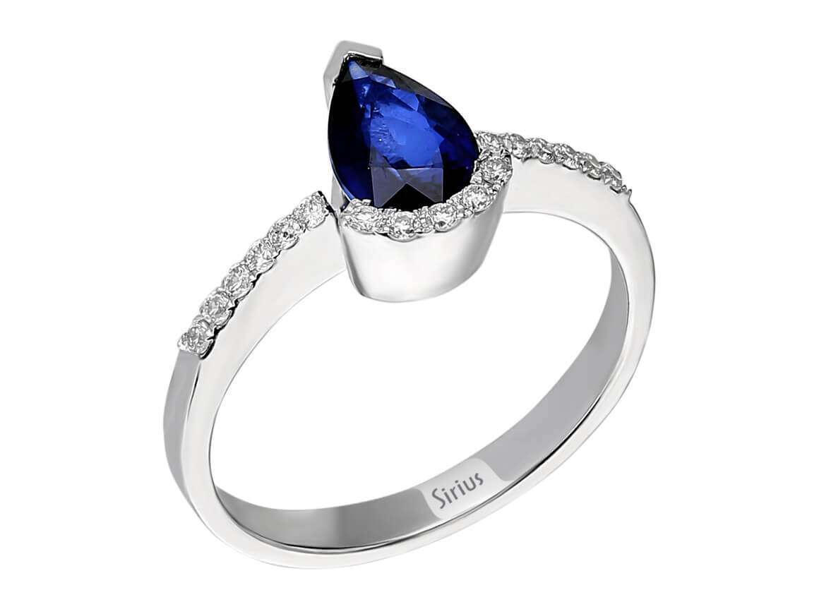 Diamant und Tropfen Saphir Schmuckset in 585er 14 Karat Weißgold - handgefertigter Diamantschmuck aus Feingold | Sirius Diamant