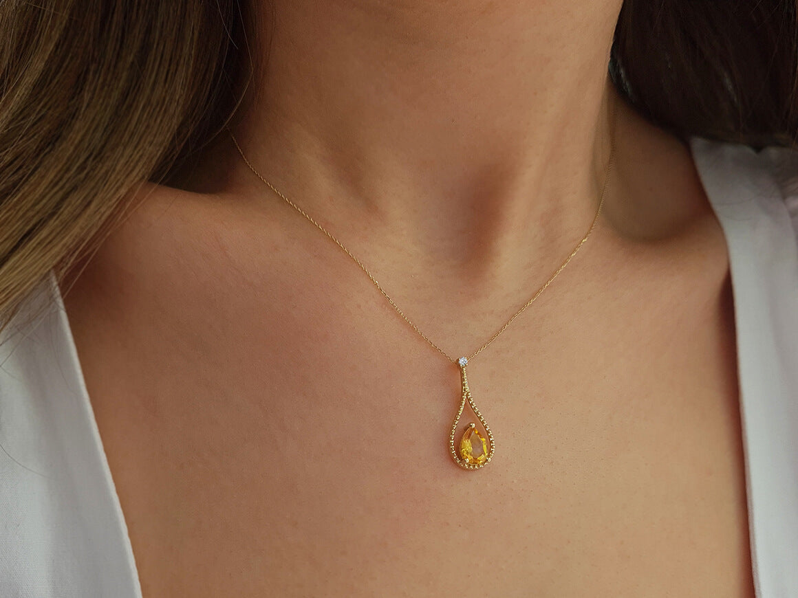 Diamant und Tropfen Citrin Collier - handgefertigter Diamantschmuck aus Feingold | Sirius Diamant