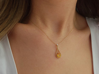 Diamond and drop citrine necklace