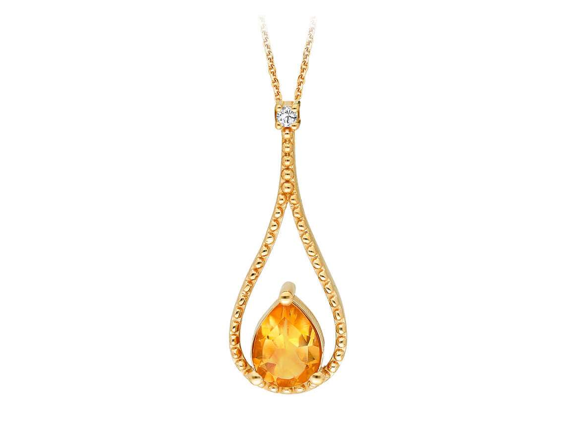 Diamant und Tropfen Citrin Collier - handgefertigter Diamantschmuck aus Feingold | Sirius Diamant