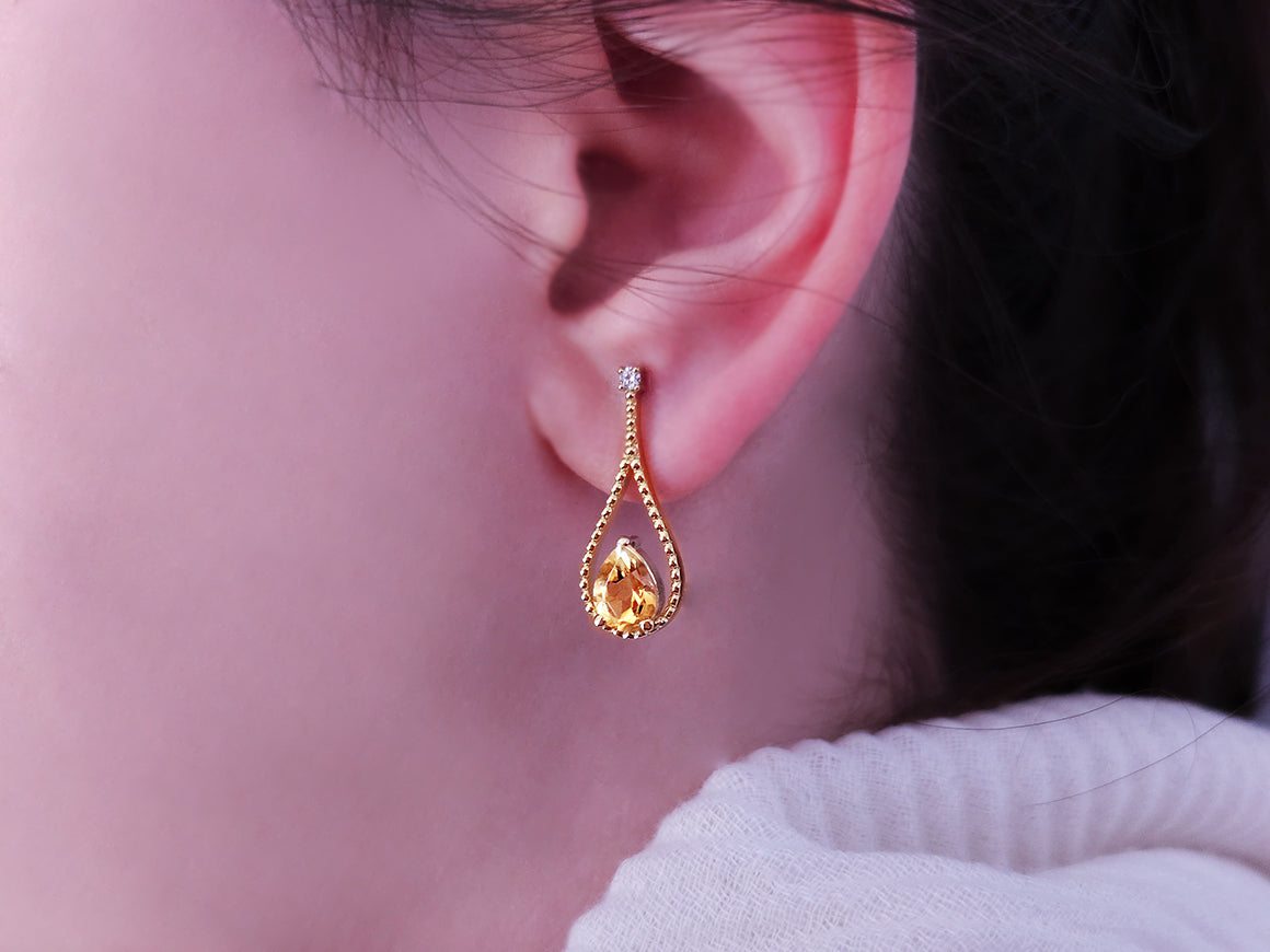 Diamant und Tropfen Citrin Ohrhänger - handgefertigter Diamantschmuck aus Feingold | Sirius Diamant