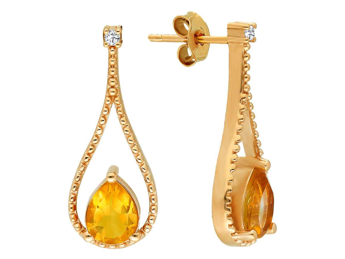 Diamant und Tropfen Citrin Ohrhänger - handgefertigter Diamantschmuck aus Feingold | Sirius Diamant