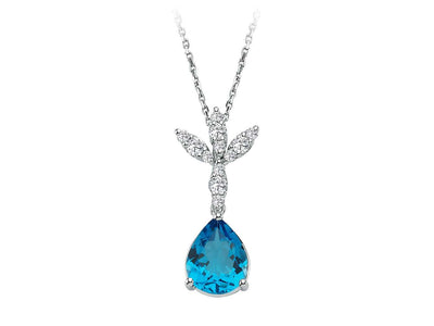 Collier diamant et topaze bleue en forme de goutte