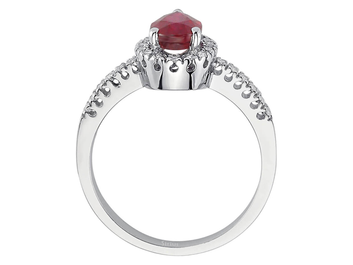 Diamant und Drop Rubin Ring in 585er 14 K Weißgold - handgefertigter Diamantschmuck aus Feingold | Sirius Diamant