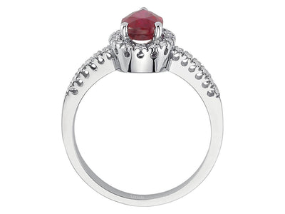 Diamond and drop ruby ring in 14 K white gold