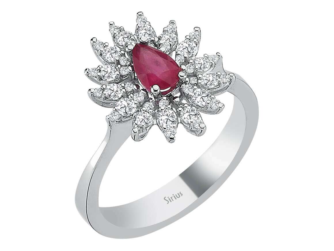 Diamond and Pear Ruby Ring