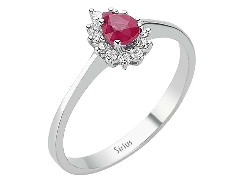 Diamant und Tropfen Rubin Ring - handgefertigter Diamantschmuck aus Feingold | Sirius Diamant