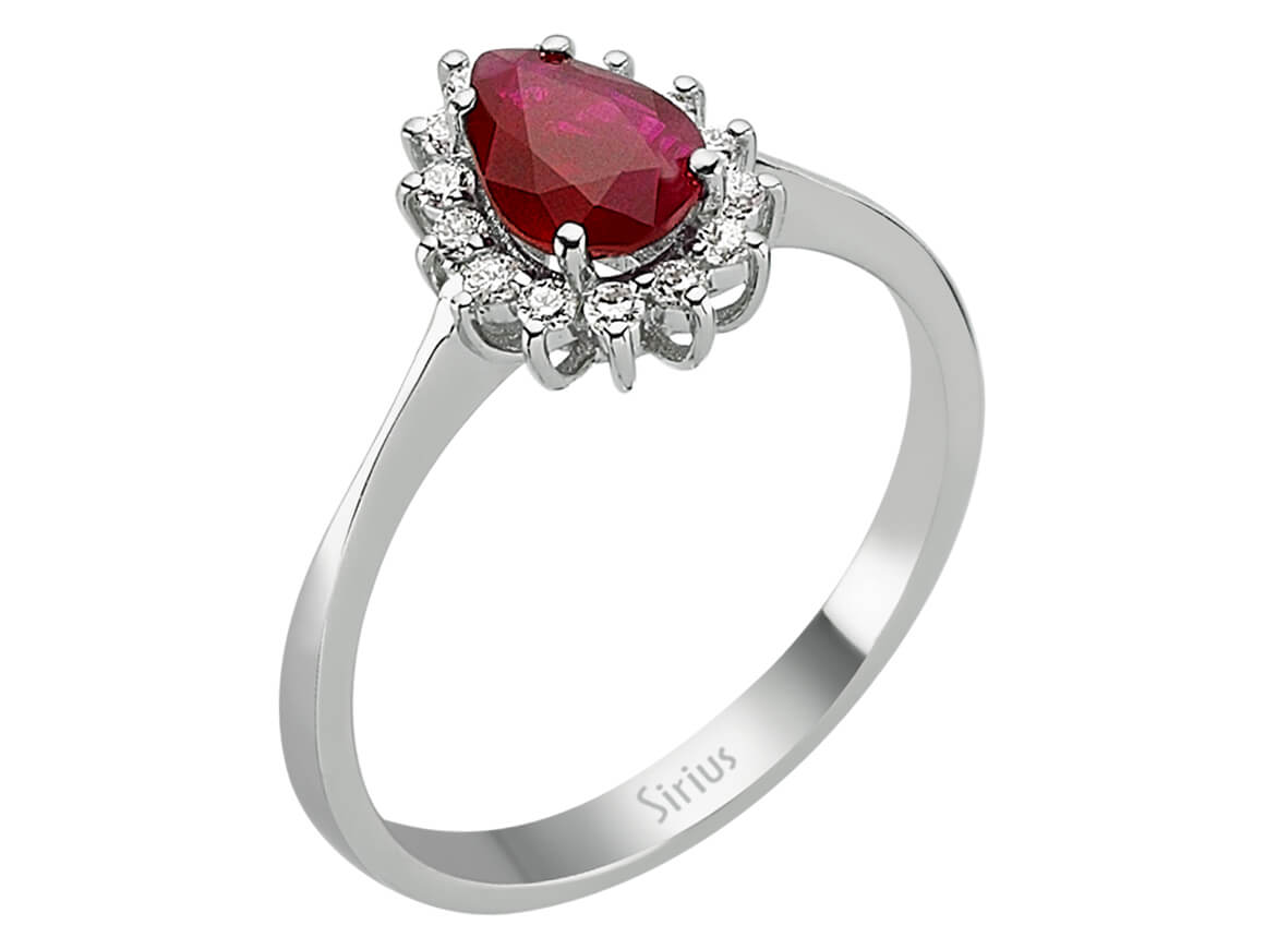 Diamant und Tropfen Rubin  Ring - handgefertigter Diamantschmuck aus Feingold | Sirius Diamant