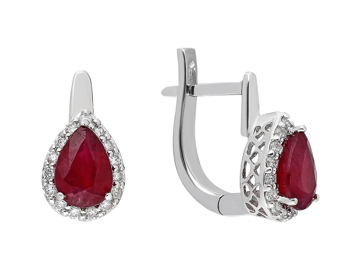 Diamant und Tropfen Rubin Ohrringe - handgefertigter Diamantschmuck aus Feingold | Sirius Diamant