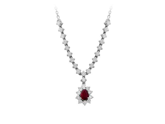 Diamant und Tropfen Rubin Collier - handgefertigter Diamantschmuck aus Feingold | Sirius Diamant