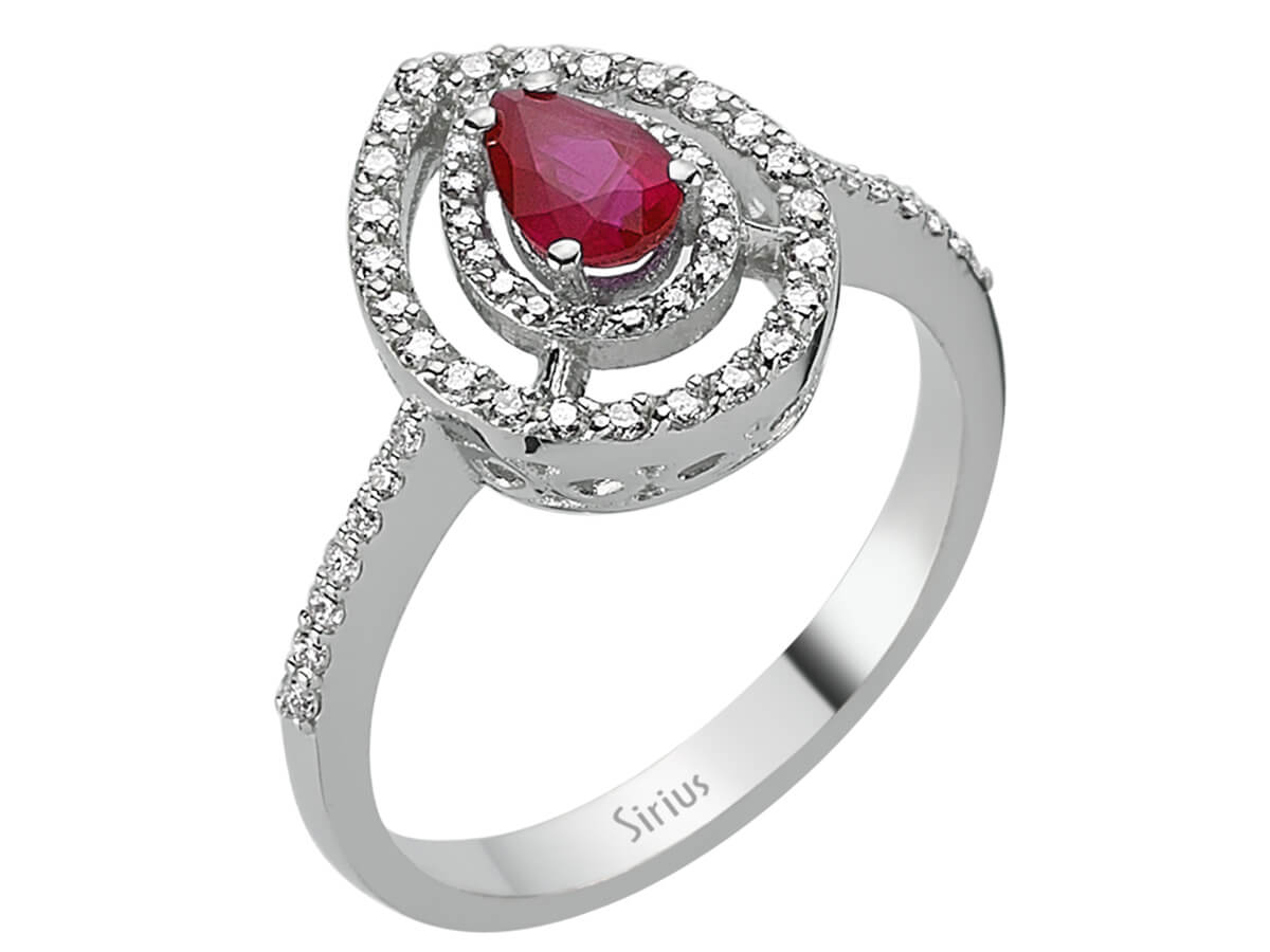 Diamond and Pear Ruby Ring
