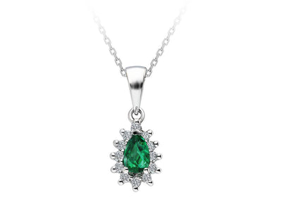 Diamond and drop emerald necklace in 8K white gold