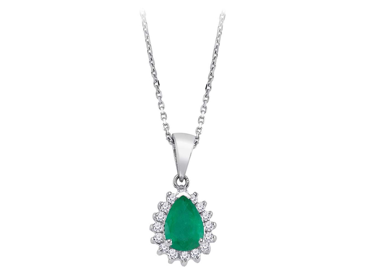 Diamant und Drop Smaragd Collier in 585er 14 K Weißgold - handgefertigter Diamantschmuck aus Feingold | Sirius Diamant