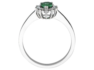Diamond and drop emerald ring in 333 8K white gold