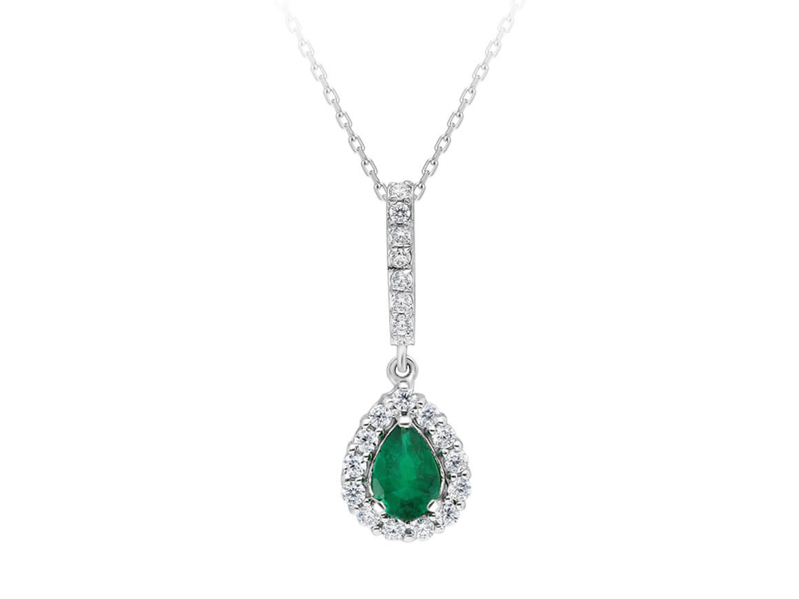 Diamond and drop emerald necklace