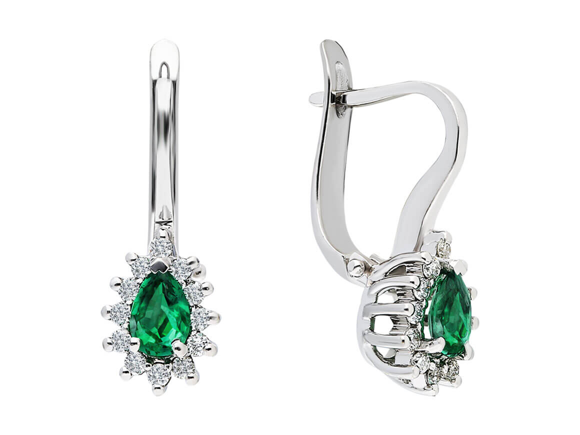 Diamant und Tropfen Smaragd Schmuckset in 333er 8 Karat Weissgold – handgefertigter Diamantschmuck aus Feingold | Sirius Diamant