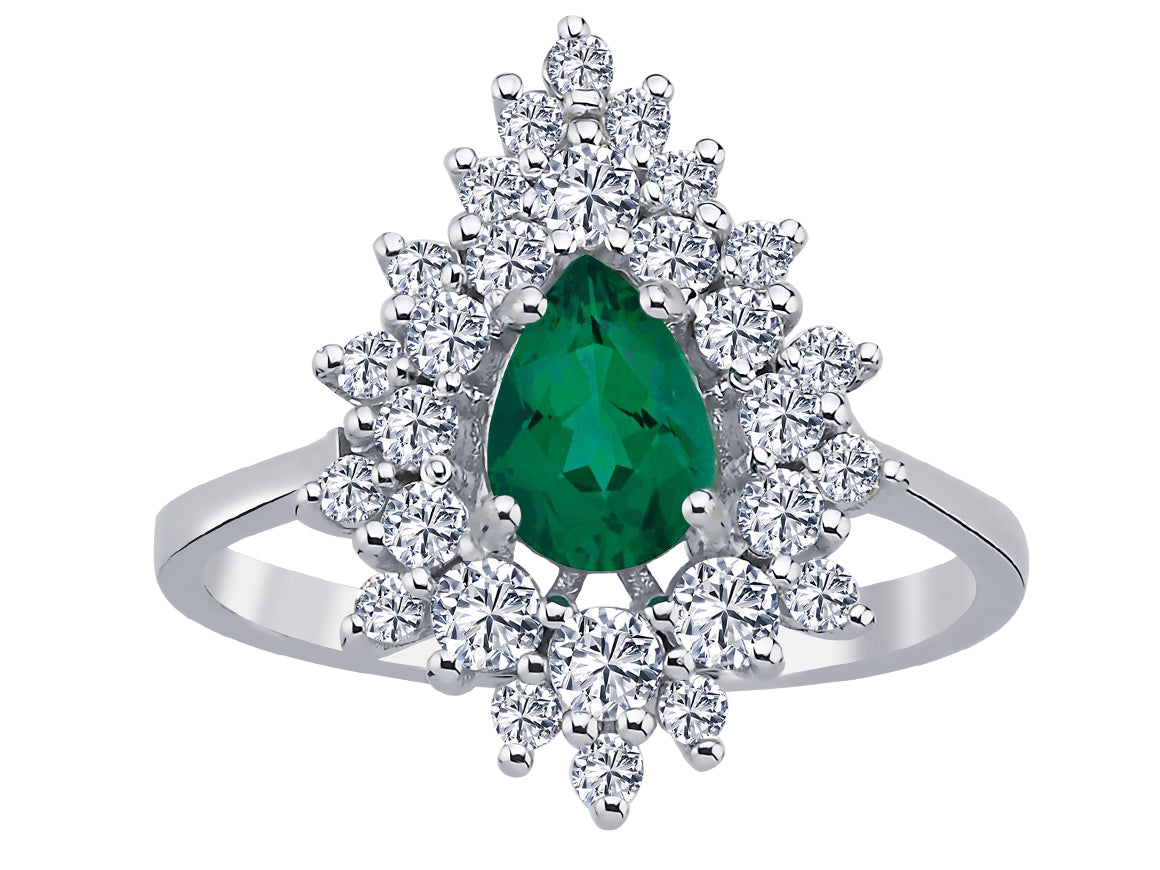 Neslişah ring with diamonds and drop-shaped emeralds