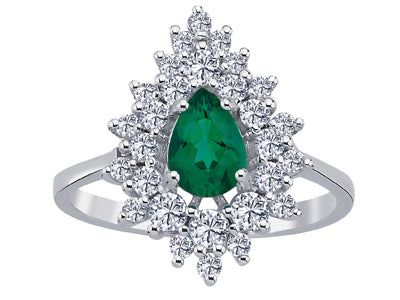 Neslişah ring with diamonds and drop-shaped emeralds