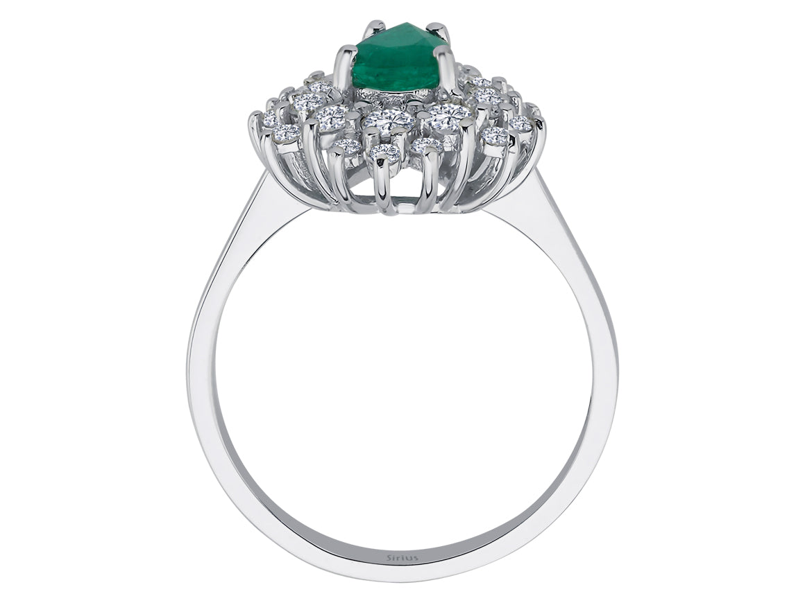Ring mit Diamanten und tropfenförmigen Smaragden - handgefertigter Diamantschmuck aus Feingold | Sirius Diamant