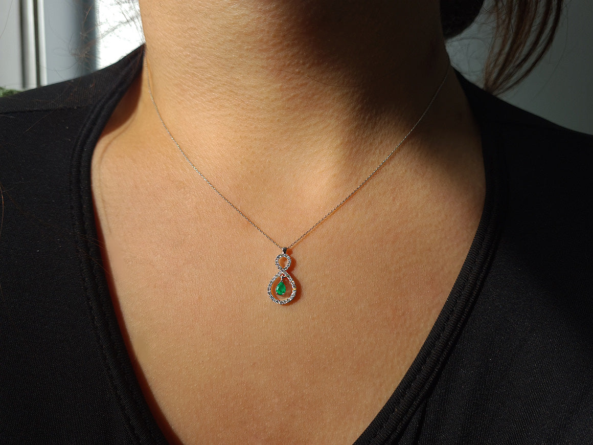 Diamond and drop emerald necklace