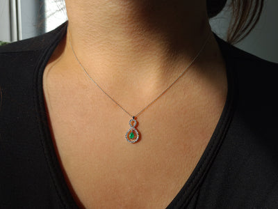 Diamond and drop emerald necklace