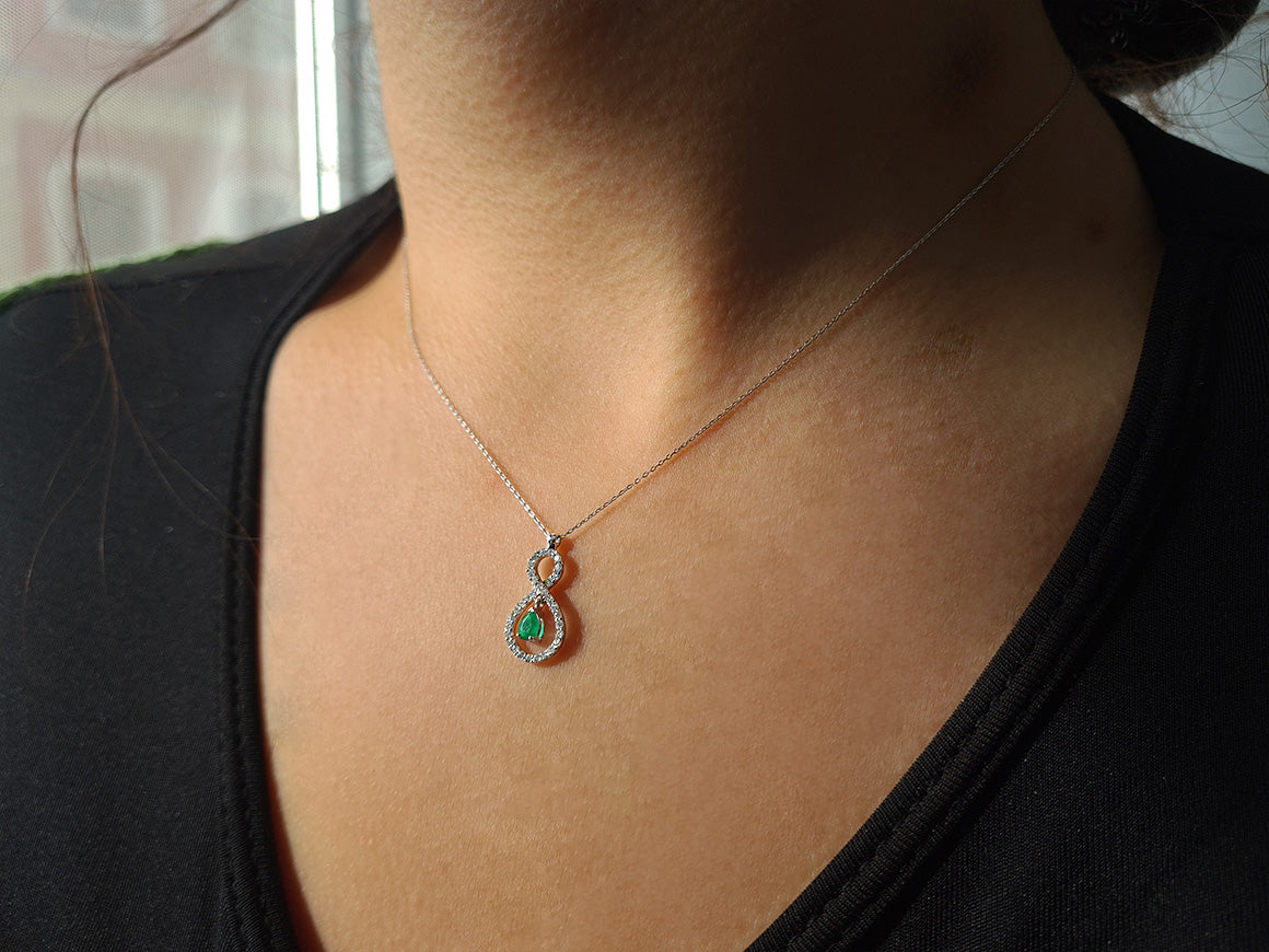 Diamond and drop emerald necklace