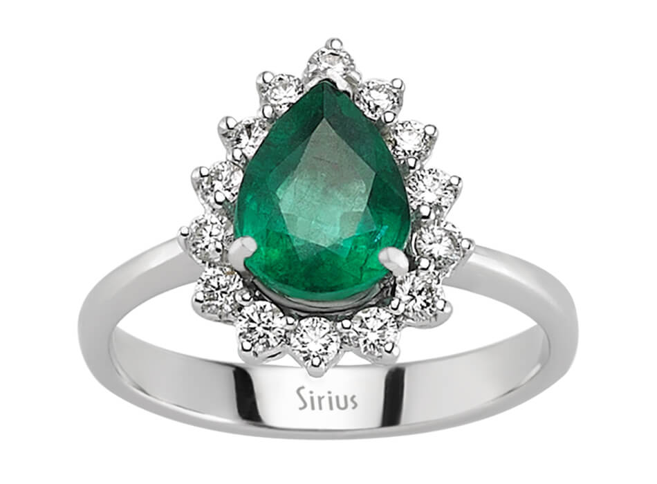 Diamond and pear emerald ring