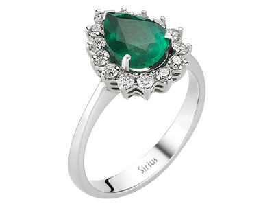 Diamond and pear emerald ring