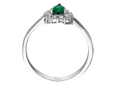 Diamond and drop emerald ring in 18K white gold
