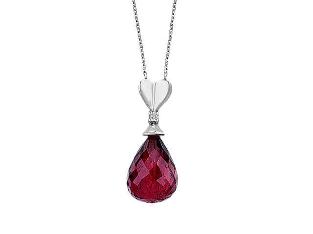 Diamant und Tropfen Garnet Collier in 585er 14K Weißgold - handgefertigter Diamantschmuck aus Feingold | Sirius Diamant