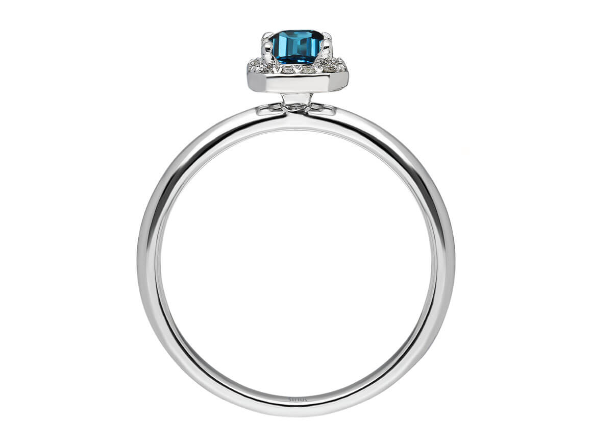 Diamant und Emerald Cut London Blauer Topas Ring - handgefertigter Diamantschmuck aus Feingold | Sirius Diamant