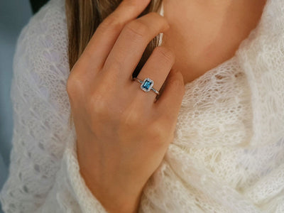 Diamond and Emerald Cut London Blue Topaz Ring